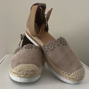 Crown Vintage Taupe Leather Brixie Wedge Sandal Size 7M, classic, casual